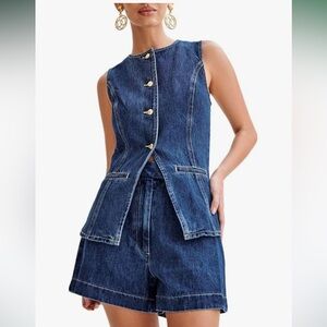 Blue Denim Sleeveless Set